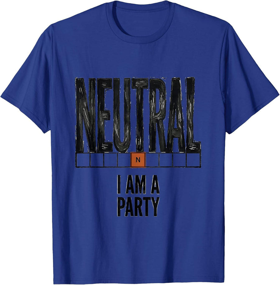 I Am A Neutral Party Linocut Science Humor Chemistry Teacher T-Shirt - Royal Blue
