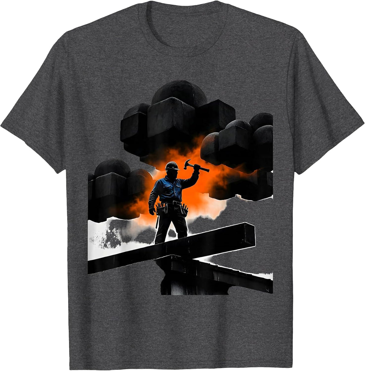 Men's Rooftop Worker Silhouette Stormy Sky Graphic T-Shirt - Dark Heather Grey