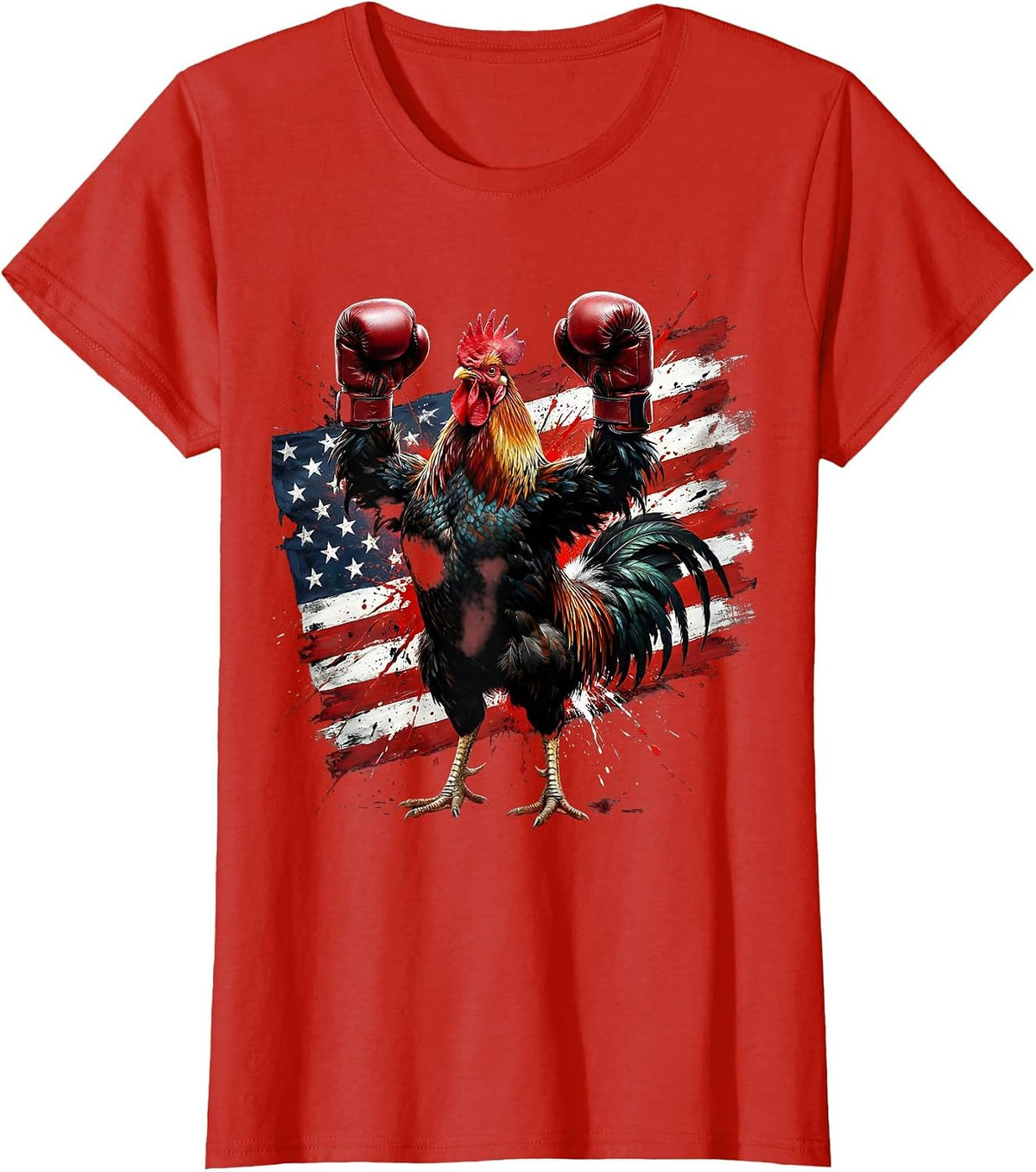 Rooster Boxing Gloves Fighter Graphic T-Shirt - Red