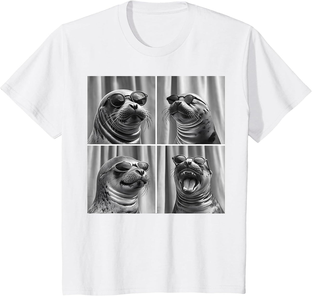 Seal with Sunglasses Sea Lion Ocean Animal Photobooth T-Shirt - White