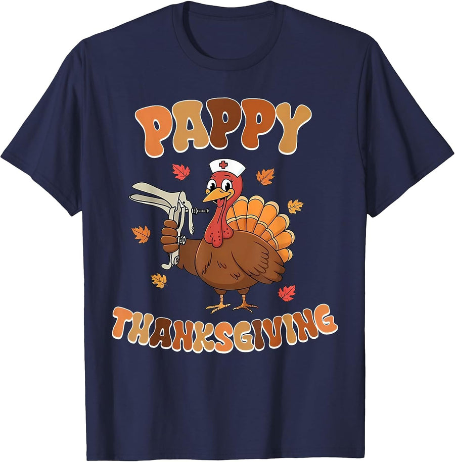 Cute Funny Turkey Nurses Pappy Thanksgiving OBGYN Speculum T-Shirt - Navy Blue