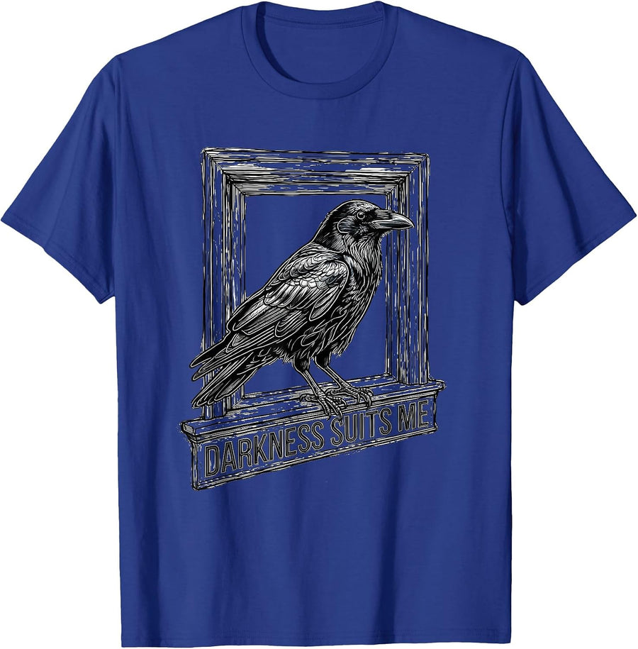 Darkness Suits Me Gothic Crow Line Art Dark Humor T-Shirt - Royal Blue