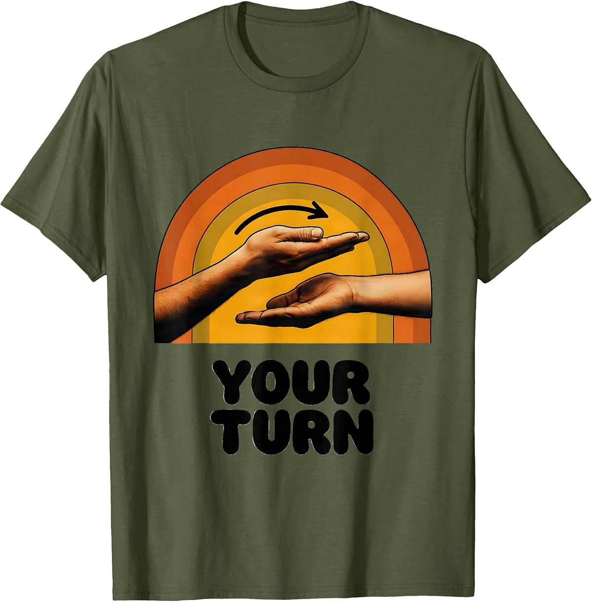 Your Turn Retro 70s ASL Sign Language Teacher Classroom T-Shirt - Olive Green
