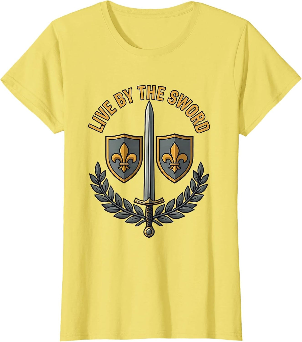 Live by the Sword Renaissance Warrior Design T-Shirt - Lemon Yellow