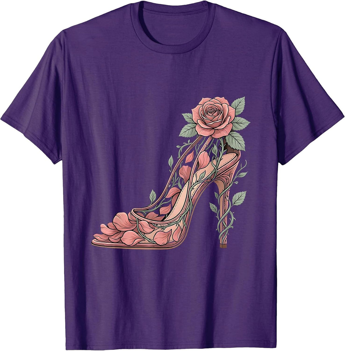 Men's Gigi High Heel Shoe Blooming Roses Floral Art T-Shirt - Purple