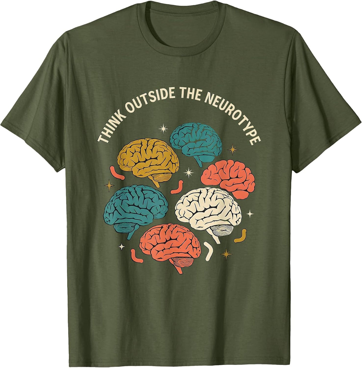 Men's Think Outside the Neurotype Neurodiversity Design T-Shirt - Olive Green