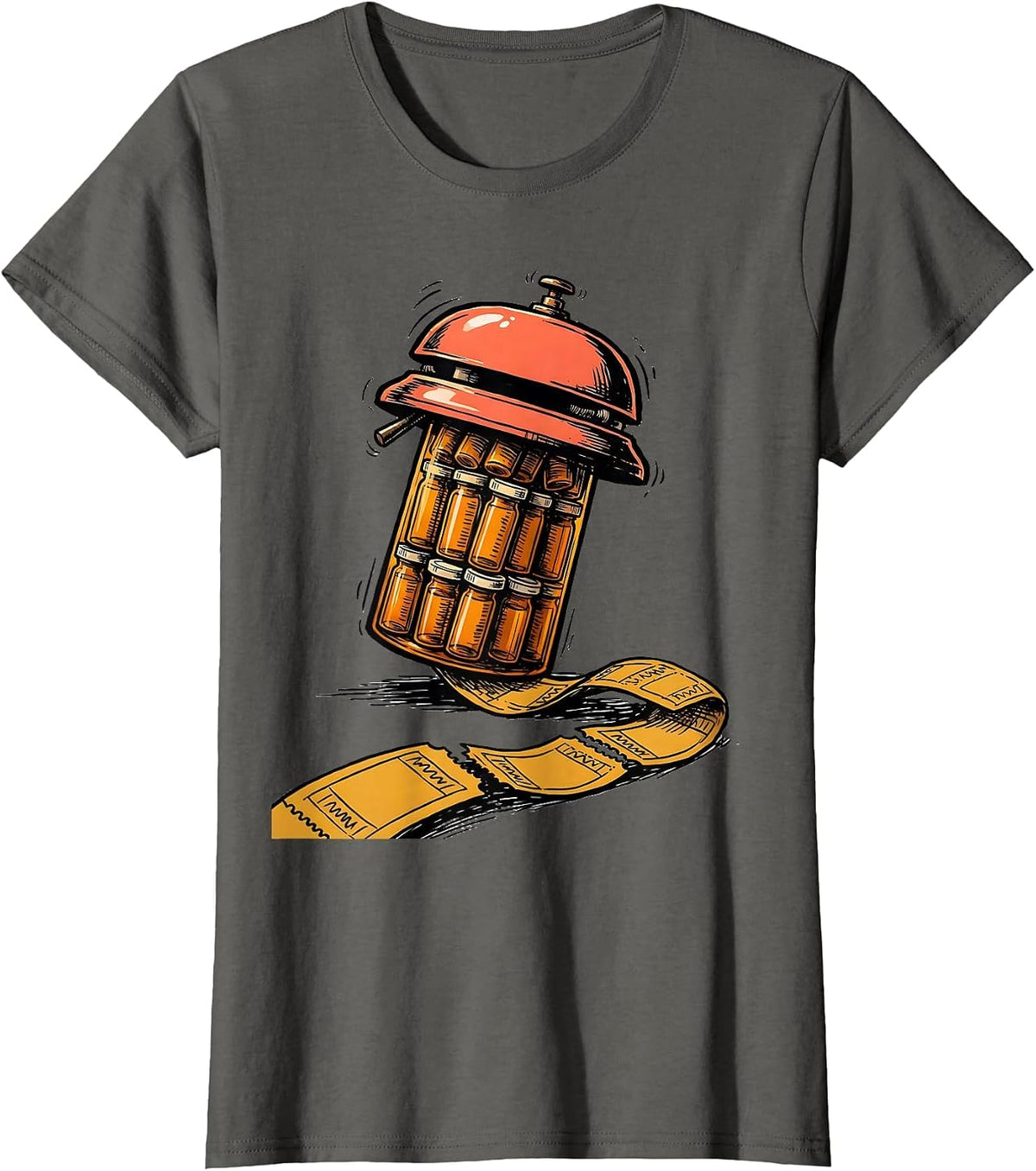Women's Counter Bell Pharmacy Tech Occupational Humor T-Shirt - Asphalt Grey
