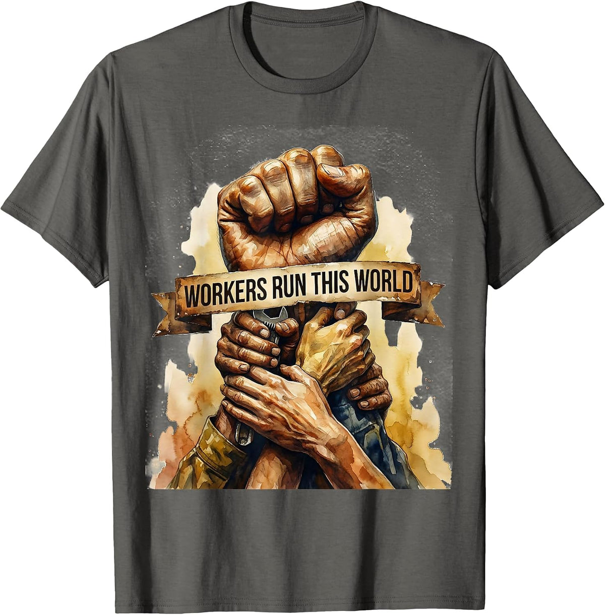 Workers Run This World Labor Day Graphic Design T-Shirt - Asphalt Grey
