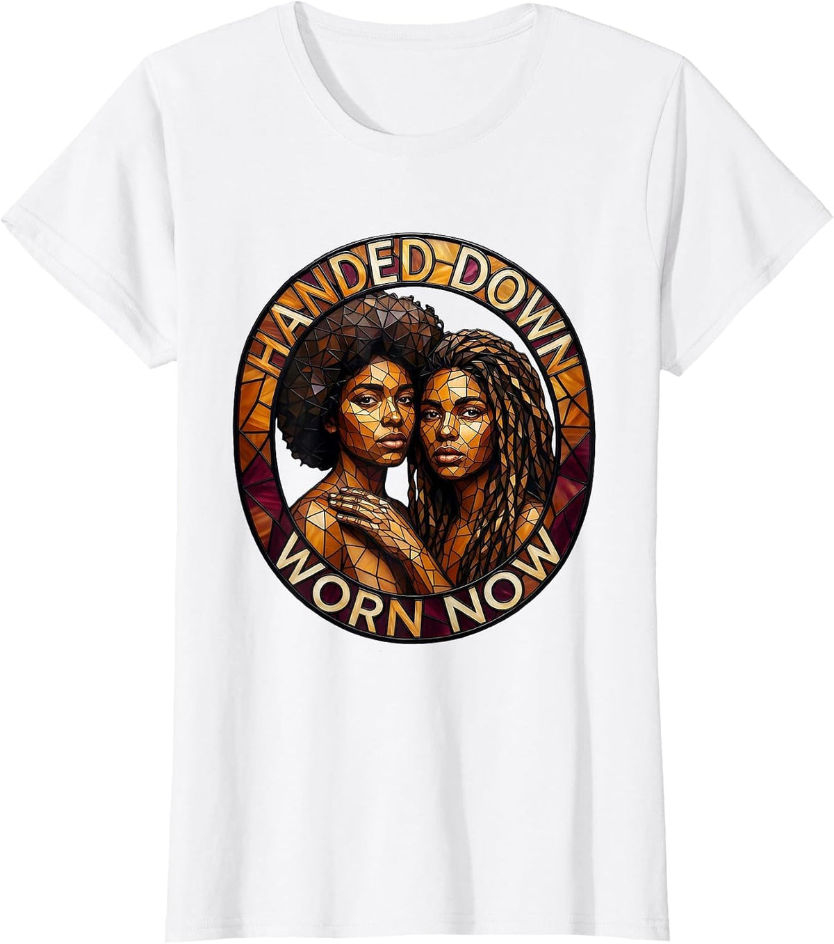 Handed Down Worn Now Stained Glass Mosaic Natural Hair Pride T-Shirt - White