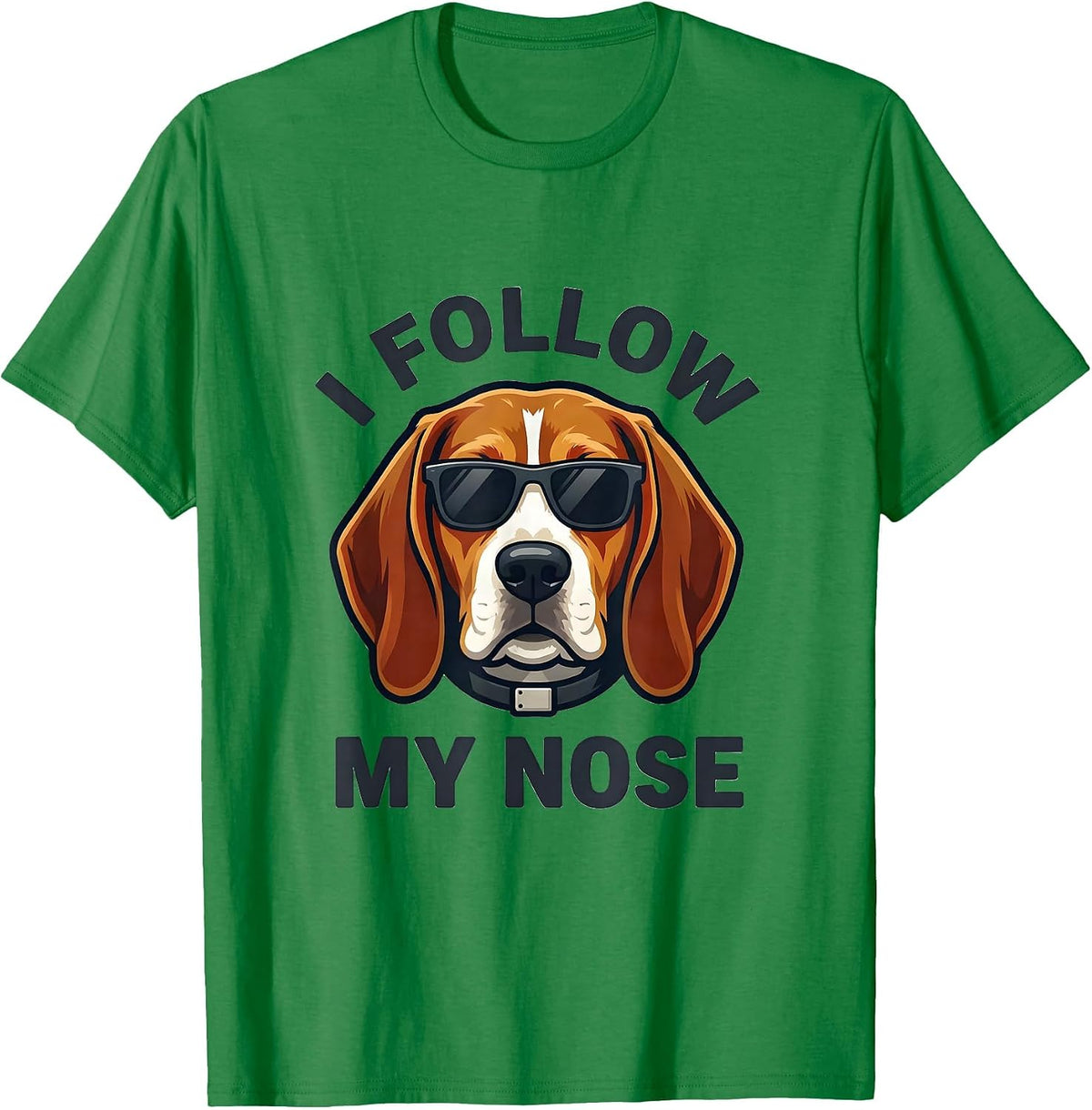 Men's I Follow My Nose Beagle Mascot Logo Funny Dog Lover T-Shirt - Kelly Green
