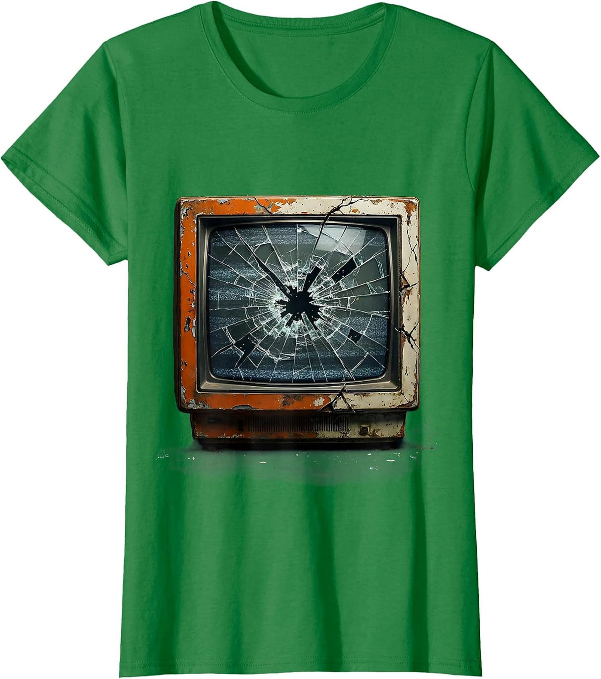 Punk Smashed TV Screen Graphic T-Shirt - Kelly Green