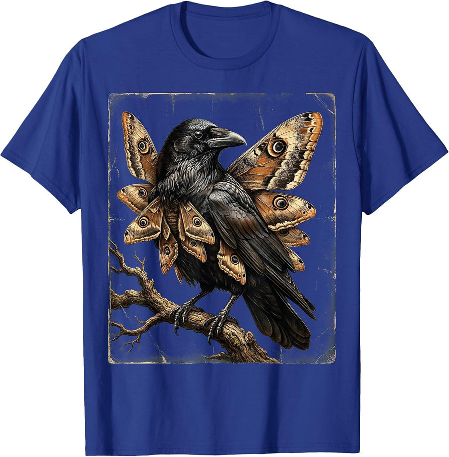 Crow With Moth Wings Dark Surreal Art T-Shirt - Royal Blue