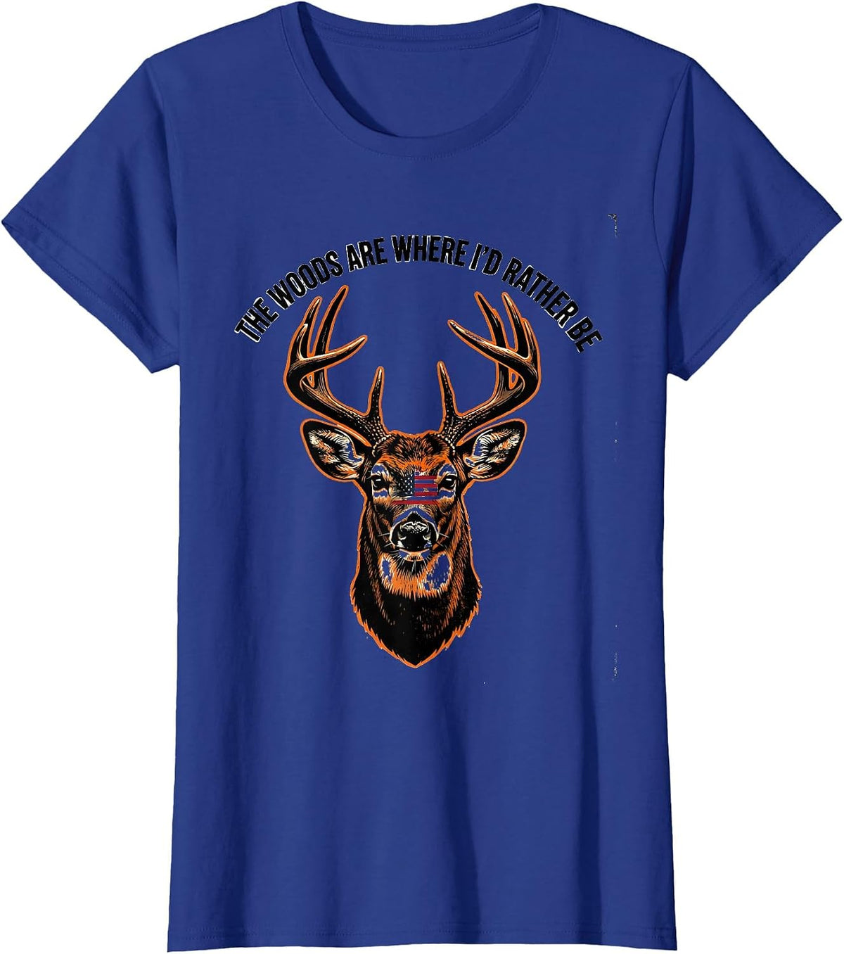 Women's The Woods Are Where I'd Rather Be Stencil Whitetail Buck T-Shirt - Royal Blue