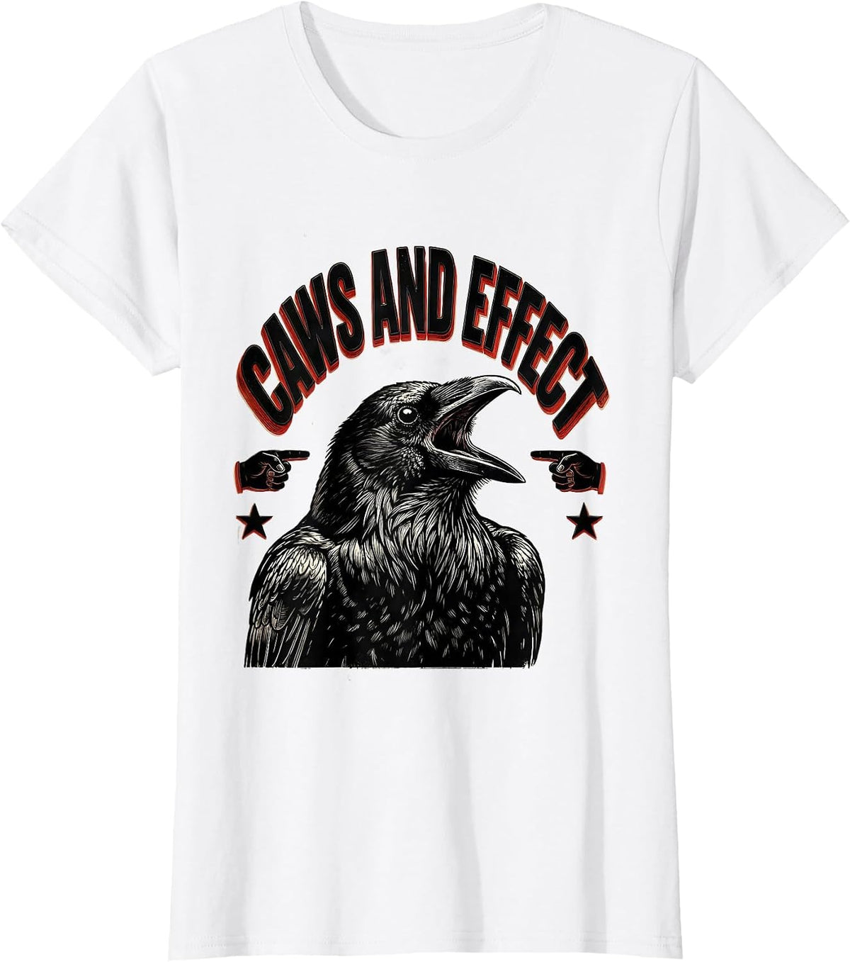 Women's Caws and Effect Funny Crow Bird Design T-Shirt - White