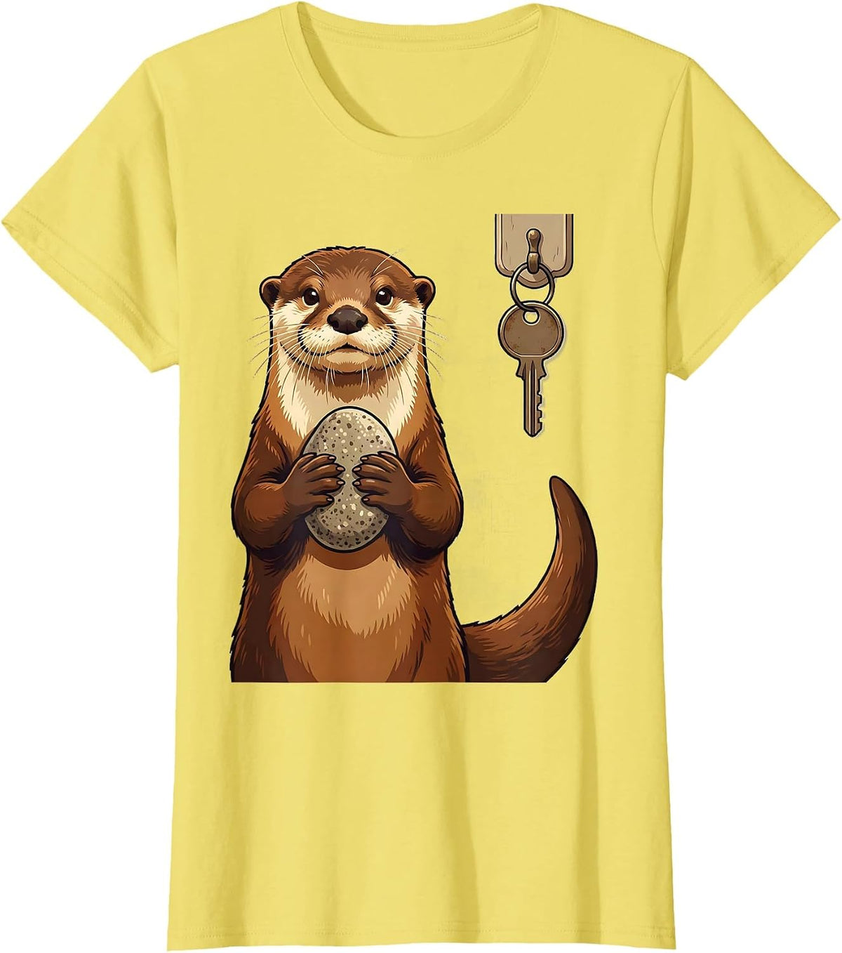 Otter With Key Funny Otter Lover Novelty Gift T-Shirt - Lemon Yellow