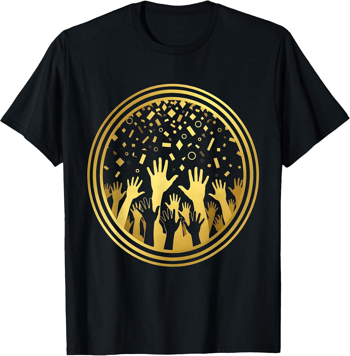 Men's Disco Celebration Hands Reaching Confetti Graphic T-Shirt - Black