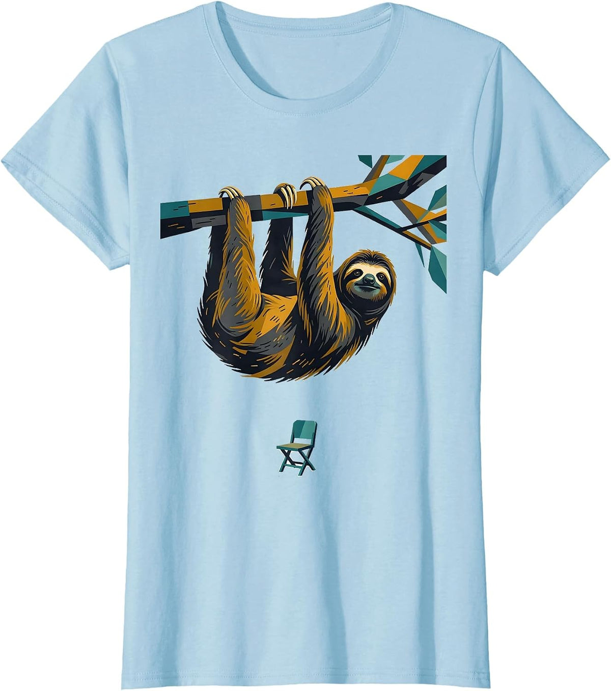 Cropped Sloth Midcentury Modern Lazy Humor T-Shirt - Baby Blue