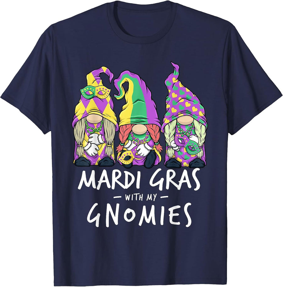 Mardi Gras with My Gnomies Mardi Gras Gnome for Women T-Shirt - Navy Blue