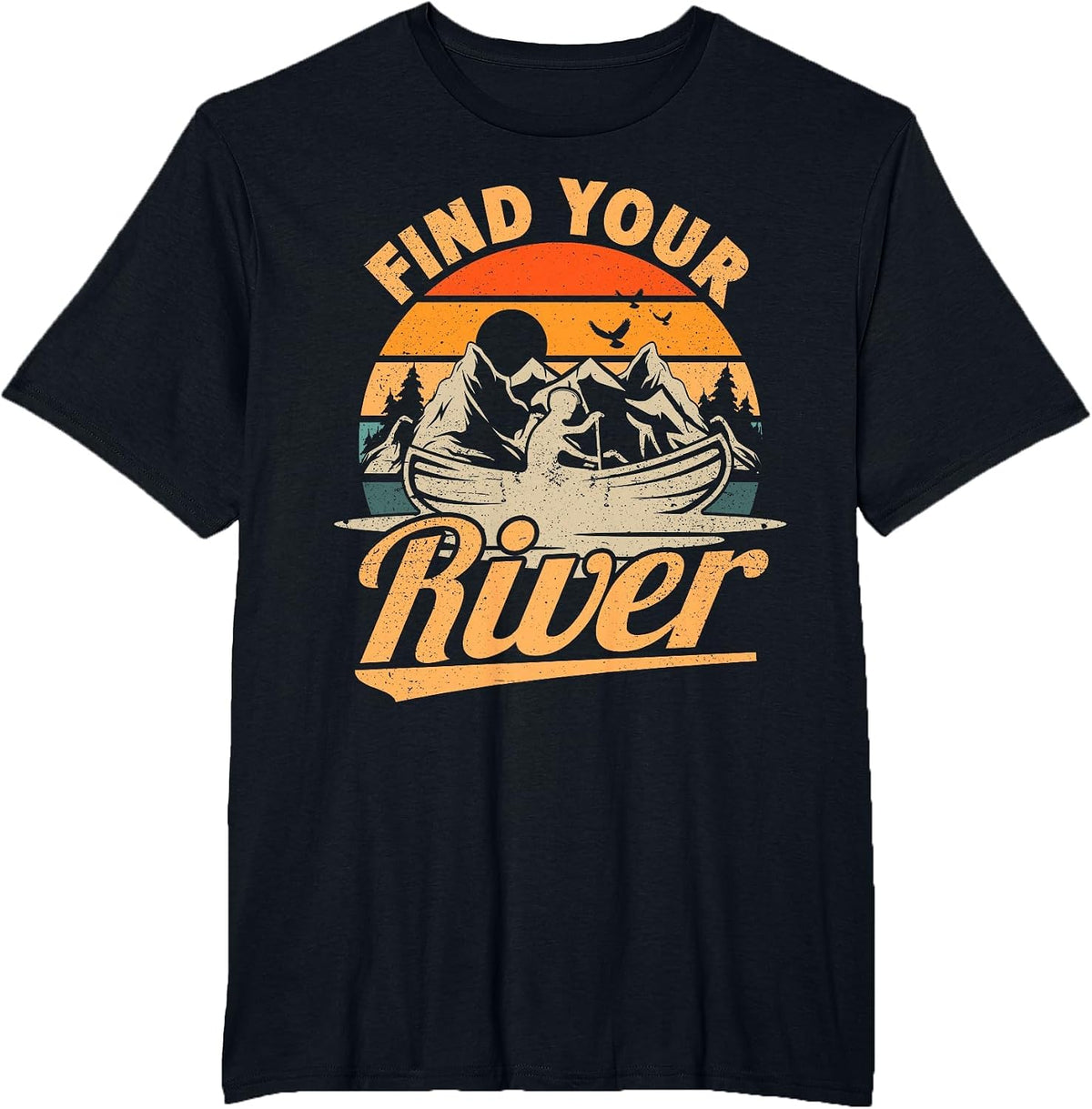 Find Your River Retro Canoe Boat Canoeing T-Shirt - Black