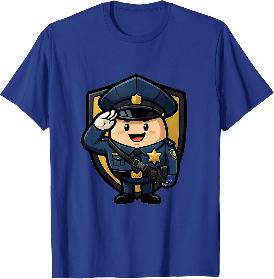 Sealed Officer Badge Cartoon Police Costume Halloween T-Shirt - Royal Blue