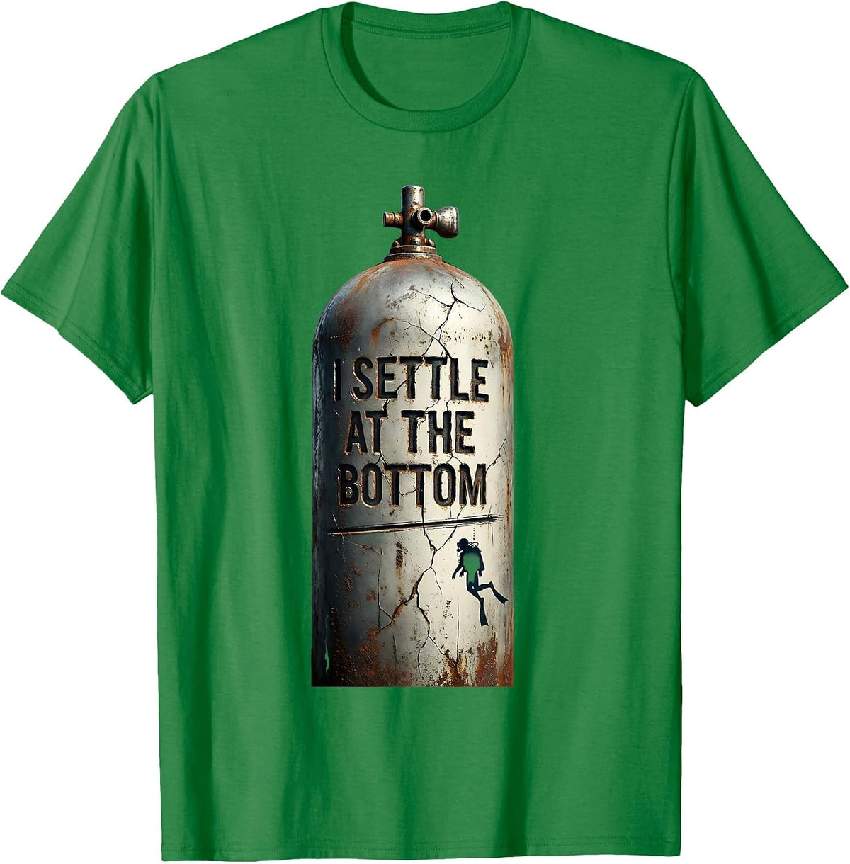 Men's I Settle At The Bottom Distressed Scuba Diving Diver Humor T-Shirt - Kelly Green