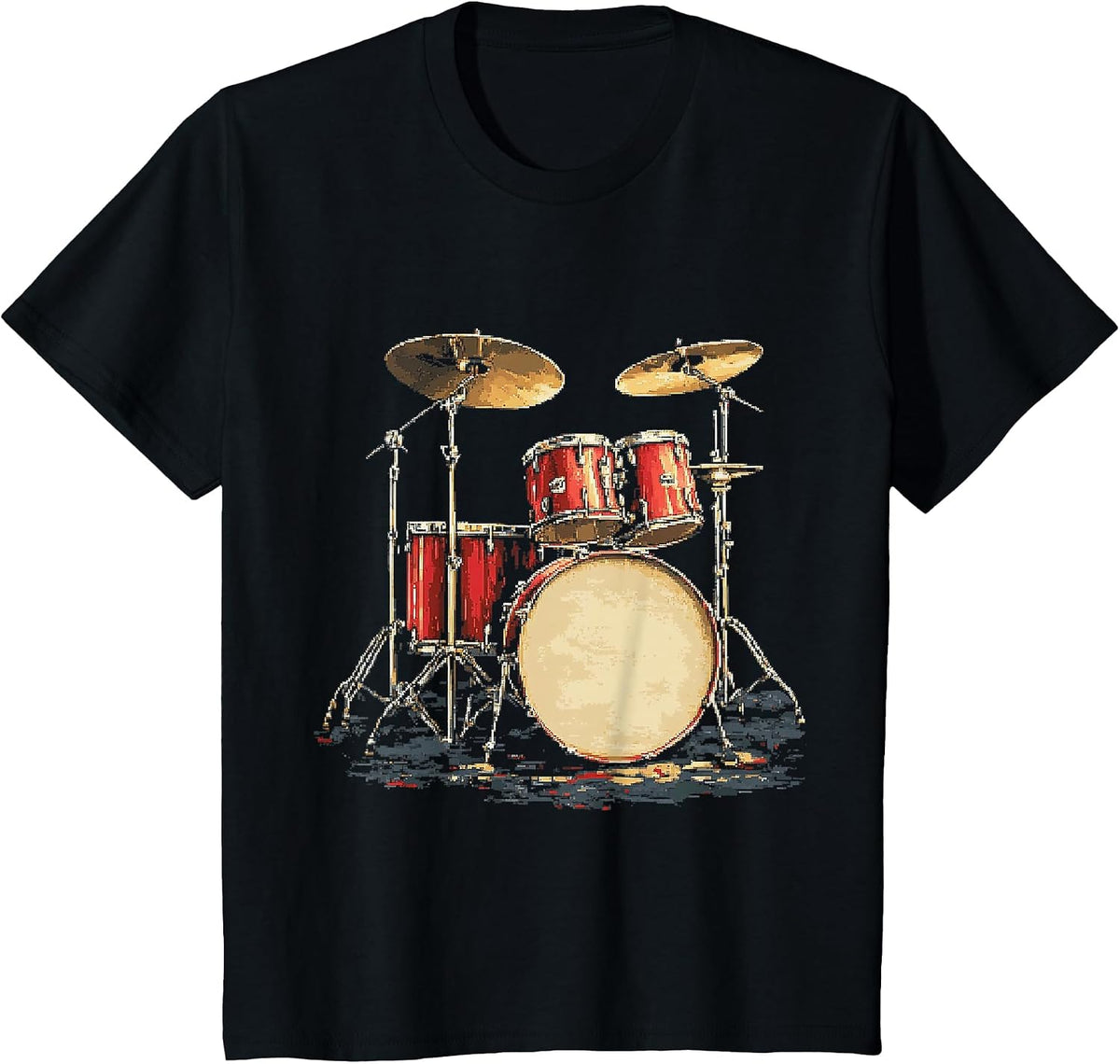 Drumset Music Instrument Motif Artwork Drumset T-Shirt - Black