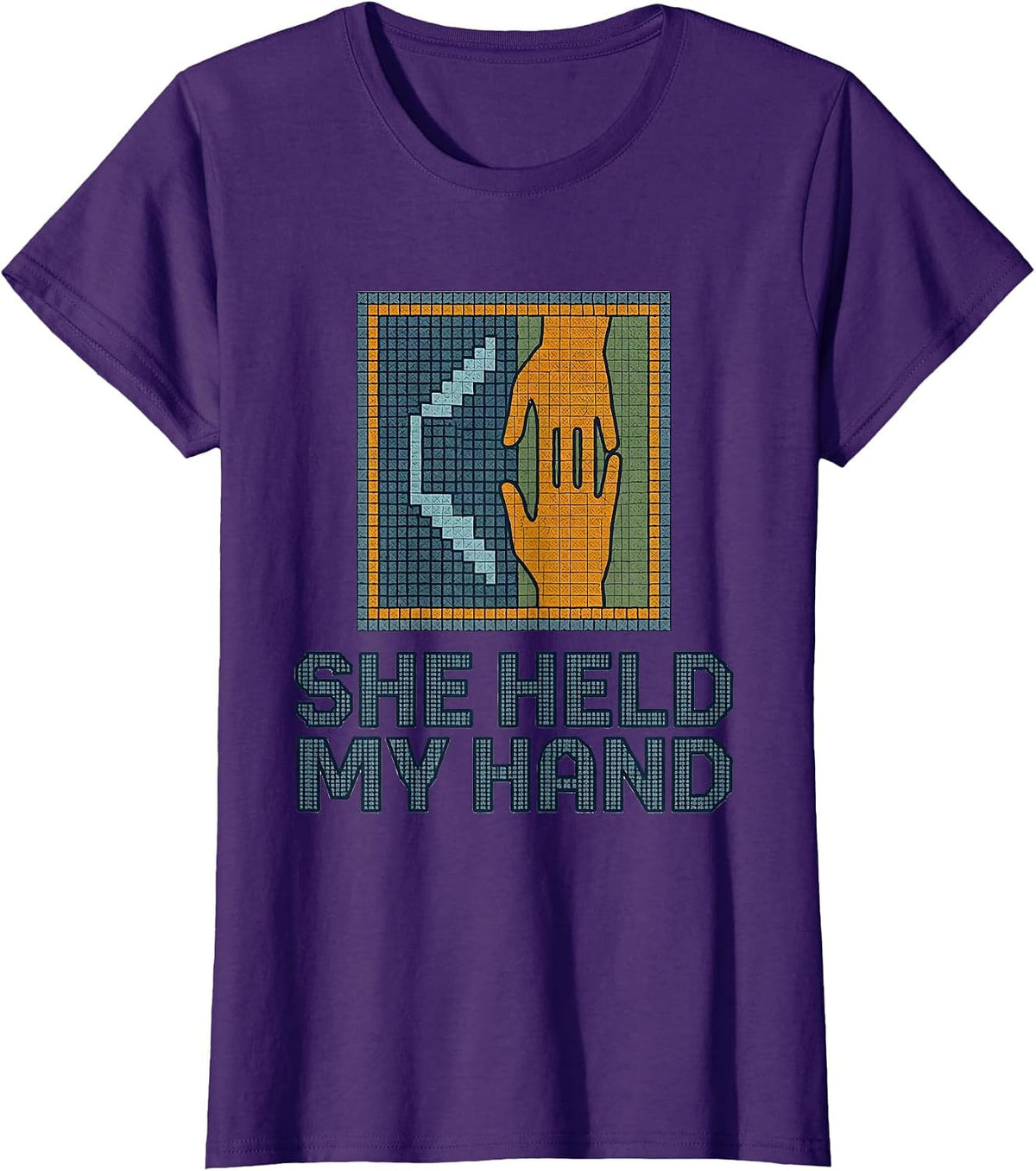 Women's She Held My Hand Cross Stitch Mammography Tech Sonographer T-Shirt - Purple