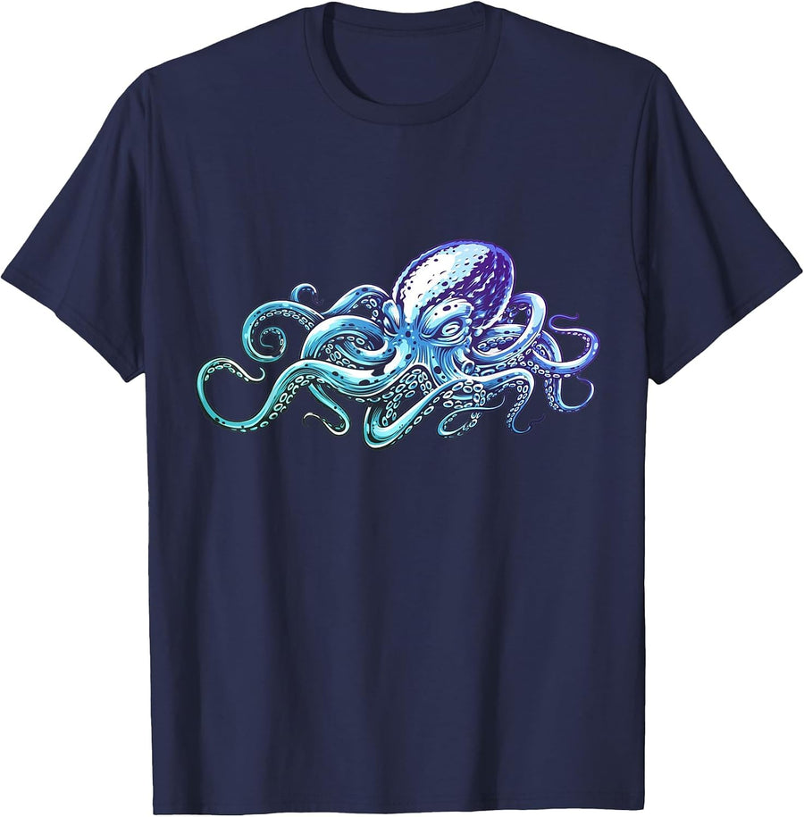 Kracken Octopus, Vintage, Retro, Marine Biologist T-Shirt - Navy Blue