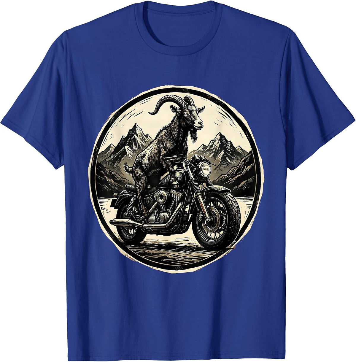 Goat Riding Motorbike Through the Mountains T-Shirt - Royal Blue