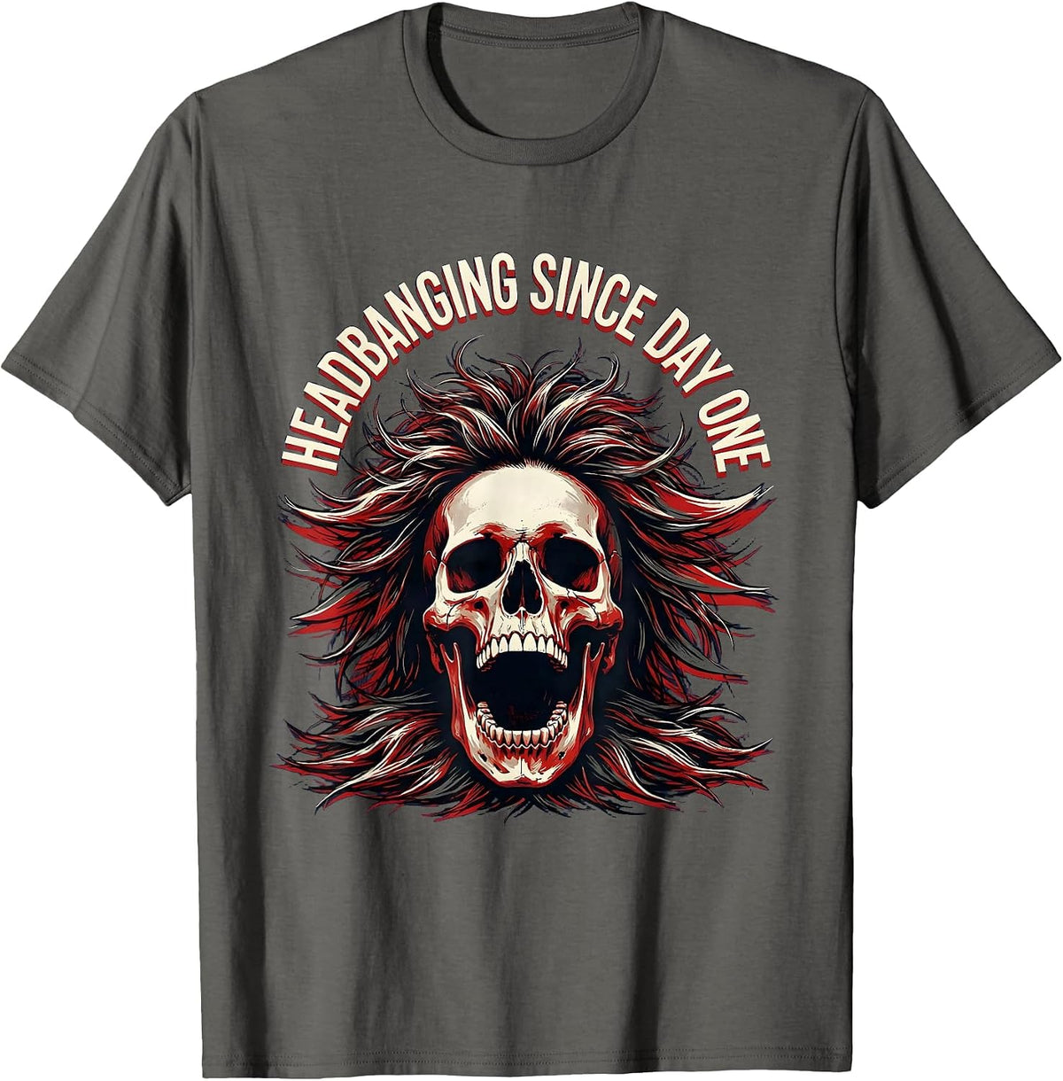 Headbanging Since Day One Metal Music Design T-Shirt - Asphalt Grey