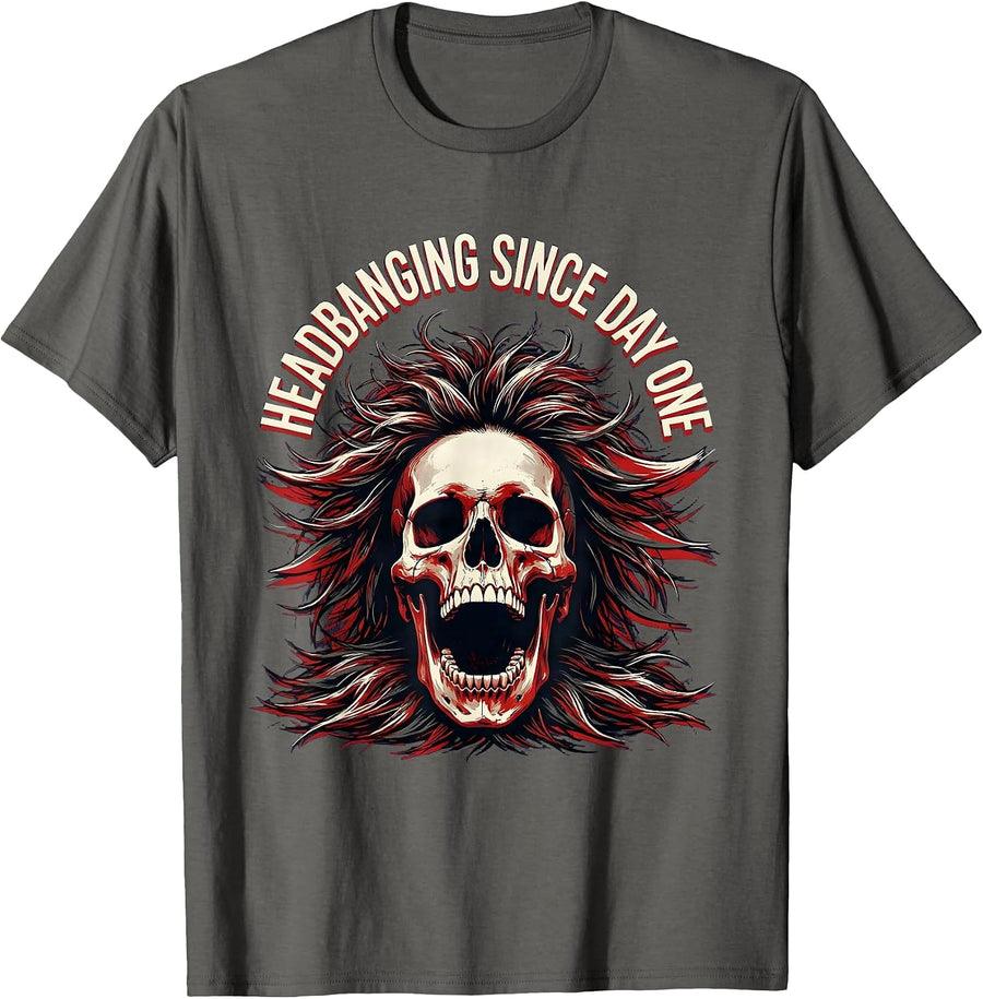 Headbanging Since Day One Metal Music Design T-Shirt - Asphalt Grey