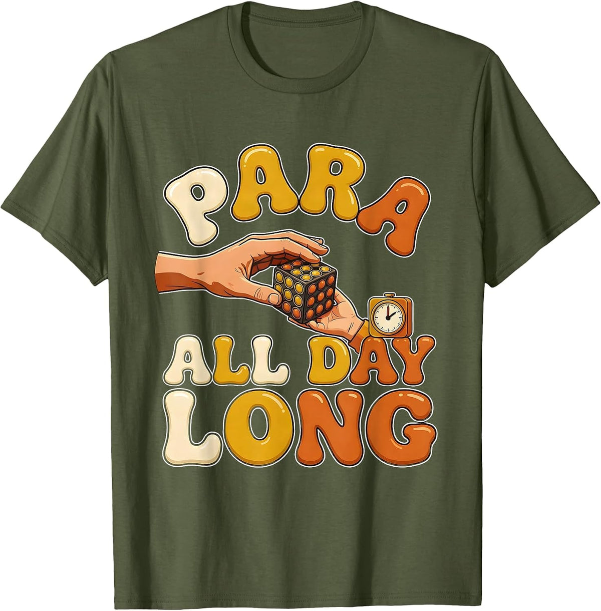 Para All Day Long Retro 70s Funny Paraprofessional T-Shirt - Olive Green
