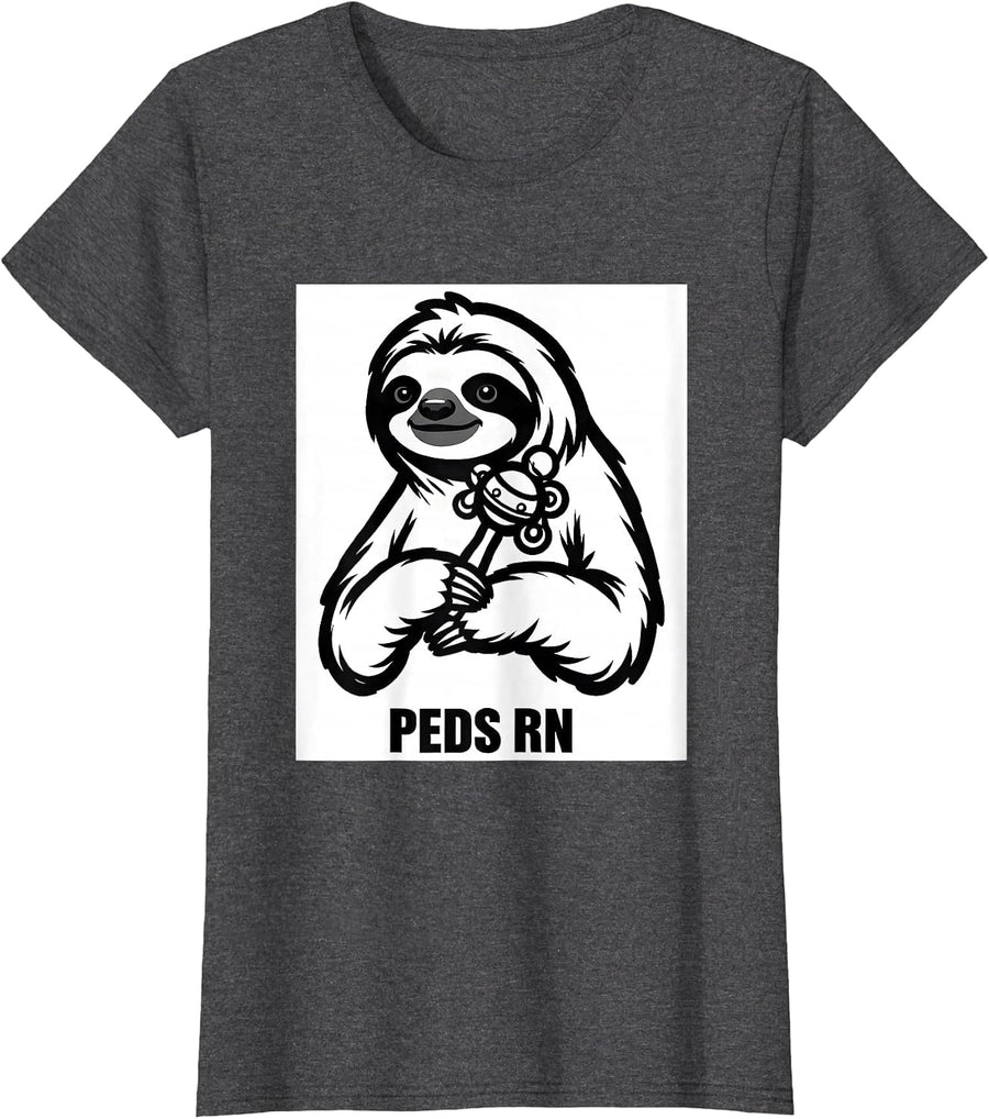 Women's PEDS RN Cute Sloth Pediatric Nurse Practitioner NICU PICU T-Shirt - Dark Heather Grey
