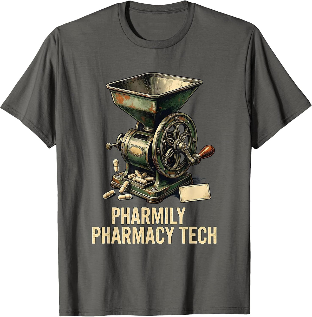 Men's Pharmily Pharmacy Tech Vintage Pharmacist Tech Crew Humor T-Shirt - Asphalt Grey