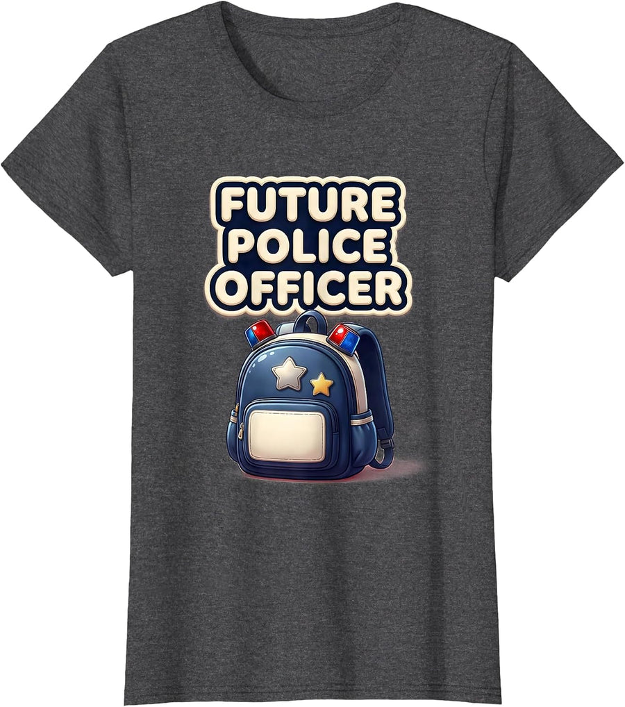 Women's Future Police Officer Cute Kawaii Kids Costume Play T-Shirt - Dark Heather Grey