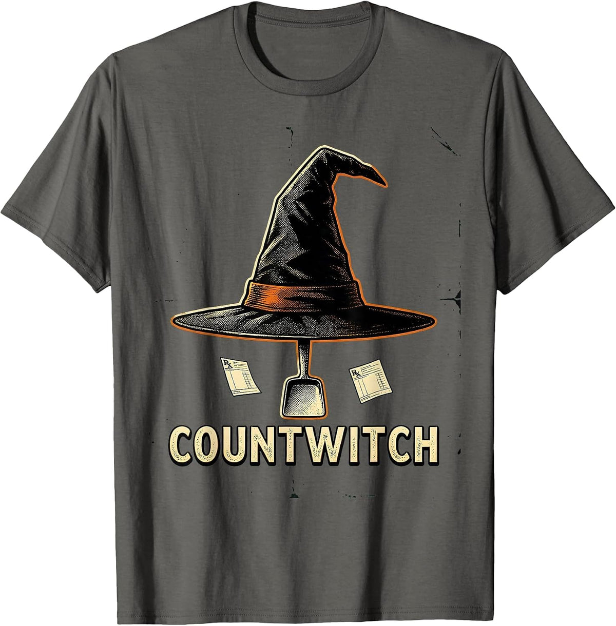 Men's Countwitch Vintage Pharmacy Halloween Pharmacist Tech Crew T-Shirt - Asphalt Grey