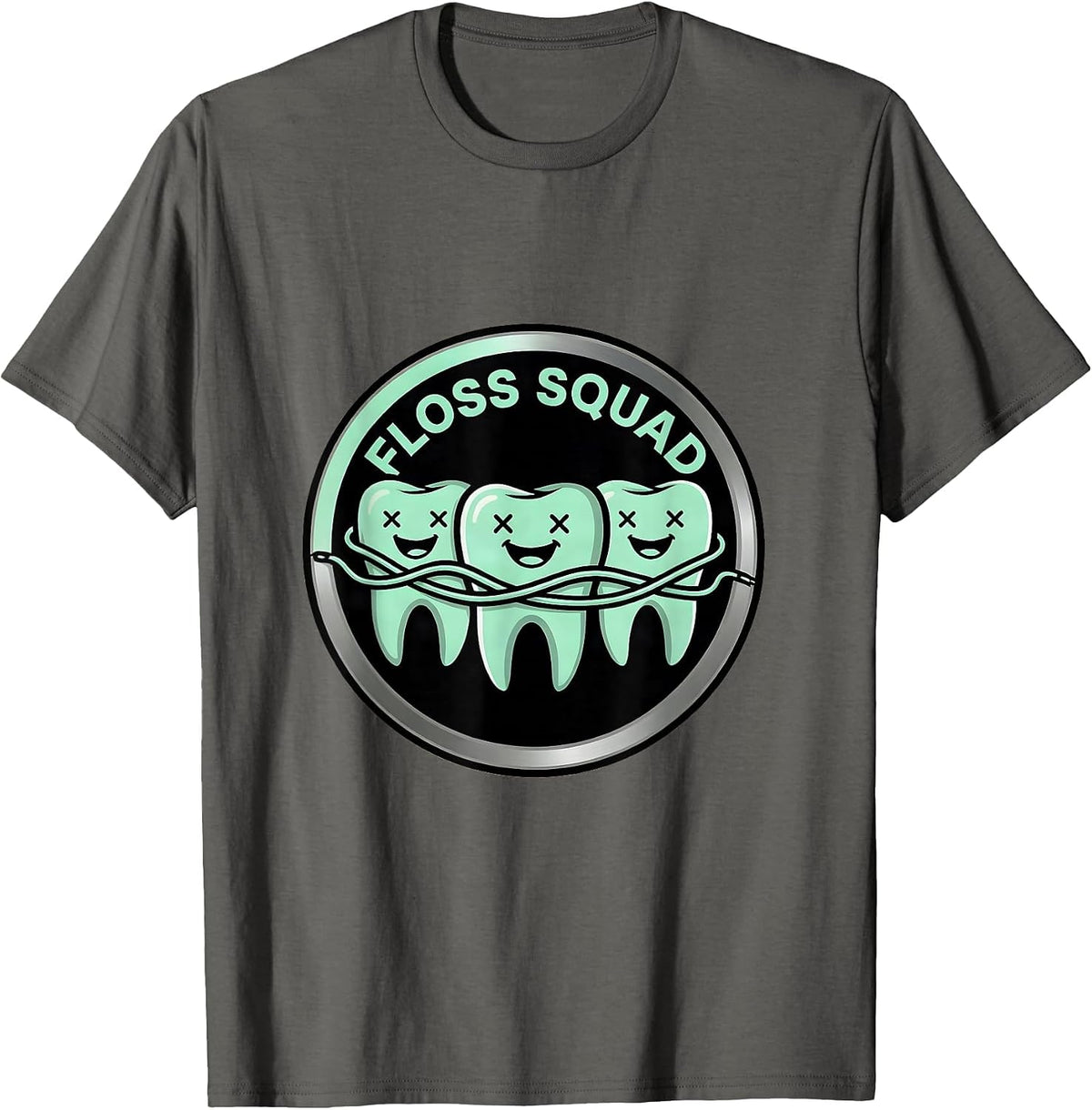 Chart Row Floss Line Dental Hygienist Squad Humor T-Shirt - Asphalt Grey