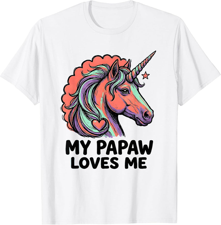 Men's My Papaw Loves Me Sentimental Grandchild Unicorn Gift T-Shirt - White