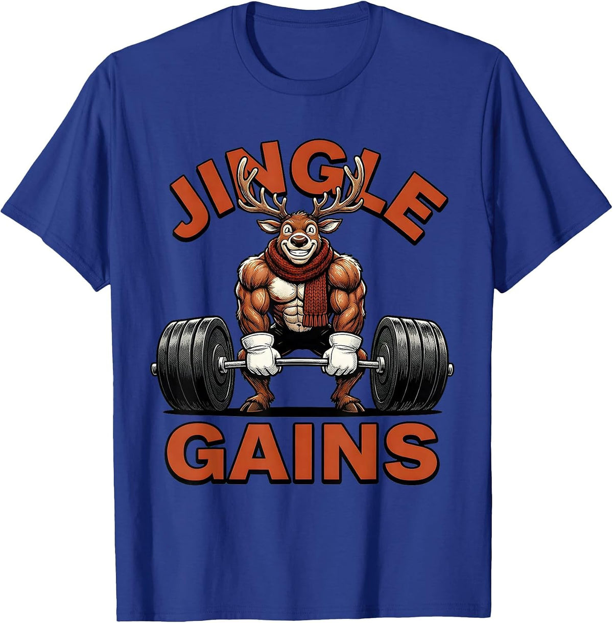 Jingle Gains Retro Cartoon Funny Christmas Gym Weightlifting T-Shirt - Royal Blue