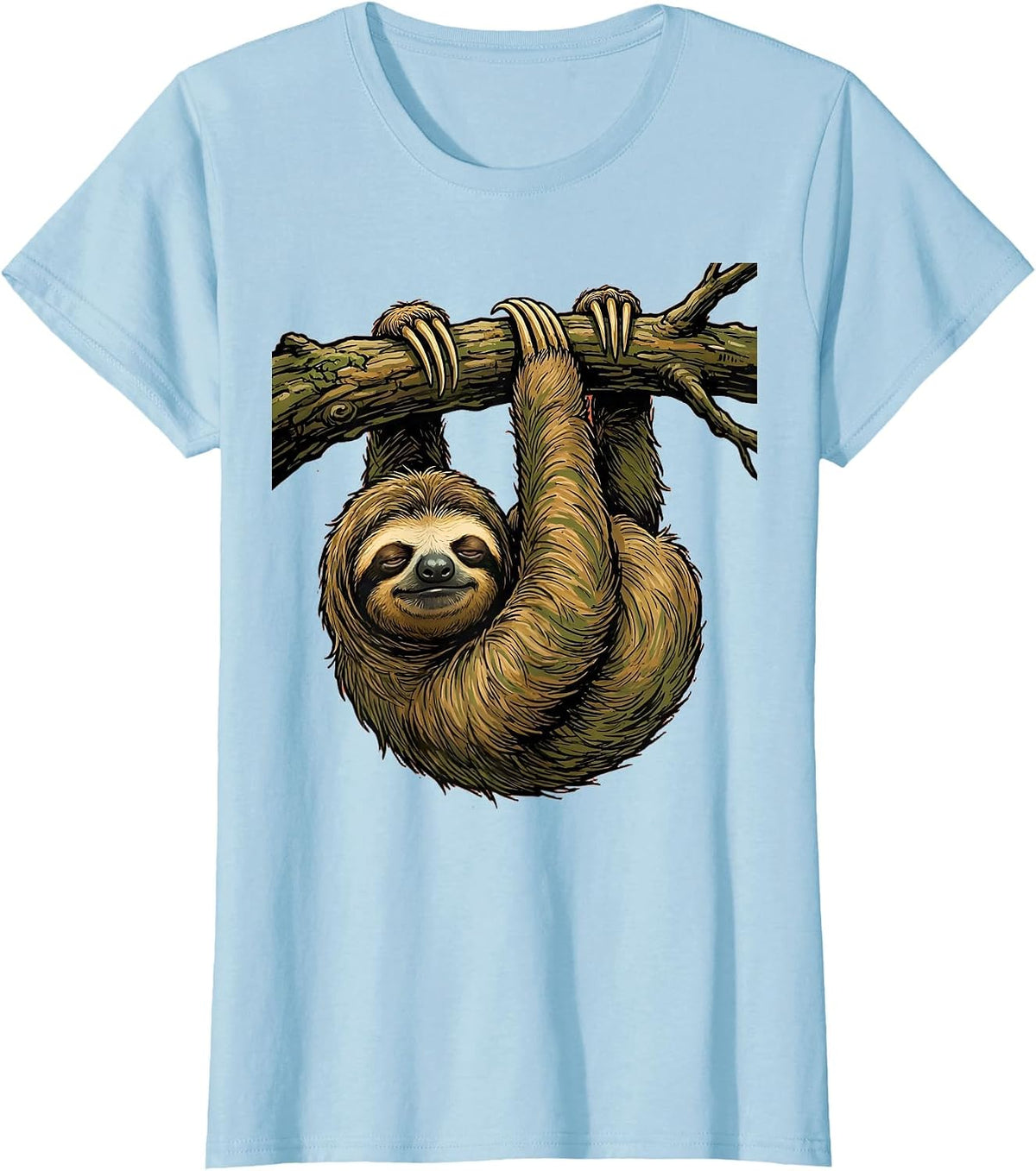Lazy Sloth Hanging Upside Down Graphic T-Shirt - Baby Blue