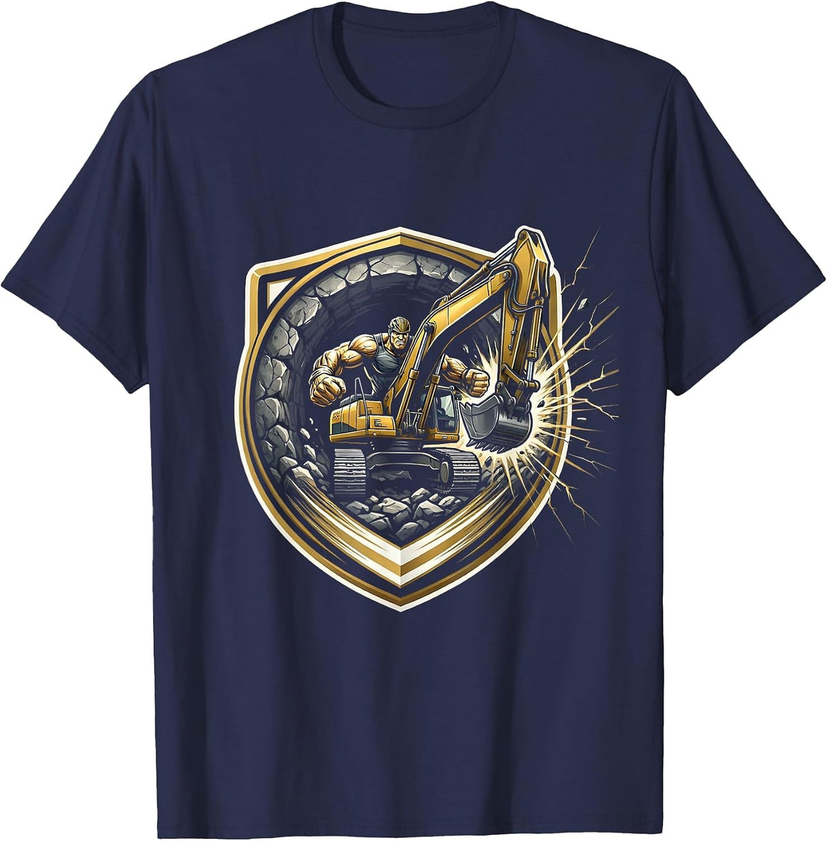 Labor Day Tunnel Digger Breaking Through Rock T-Shirt - Navy Blue