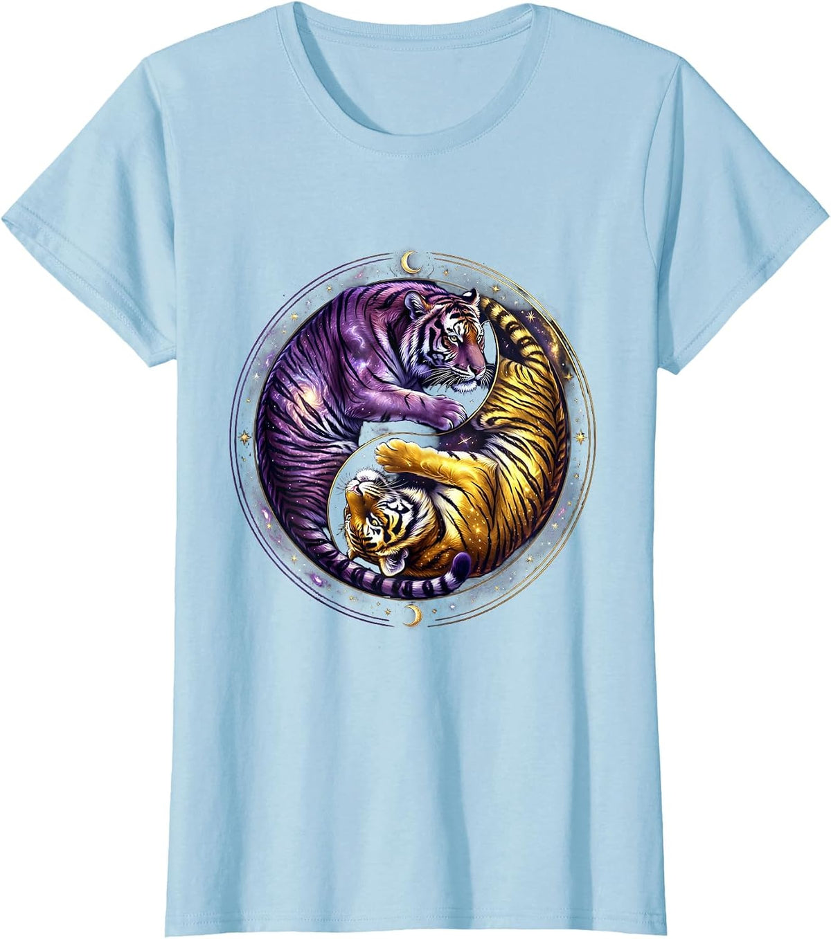Twin Tigers Yin Yang Balance Graphic Design T-Shirt - Baby Blue