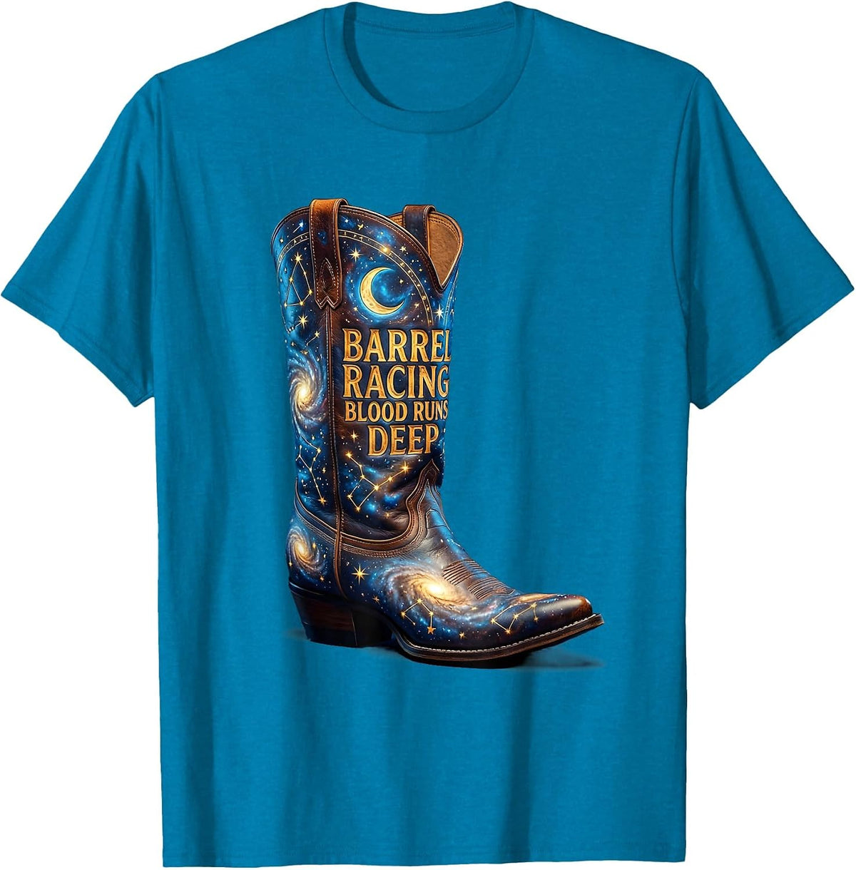Barrel Racing Blood Runs Deep Cowgirl Design T-Shirt - Sapphire Blue