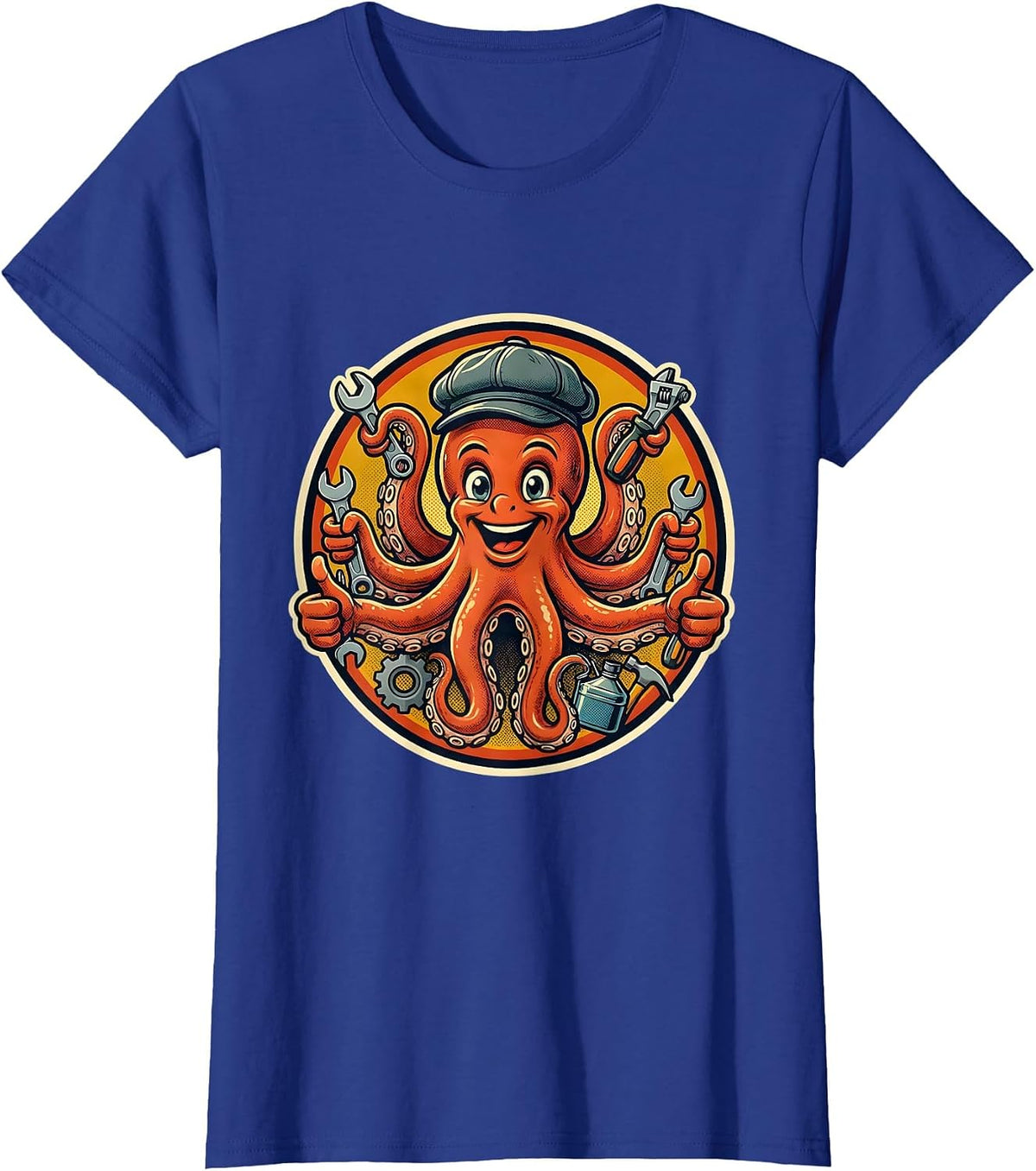 Women's Octopus Mechanic Graphic Tee Funny Auto Repair T-Shirt - Royal Blue