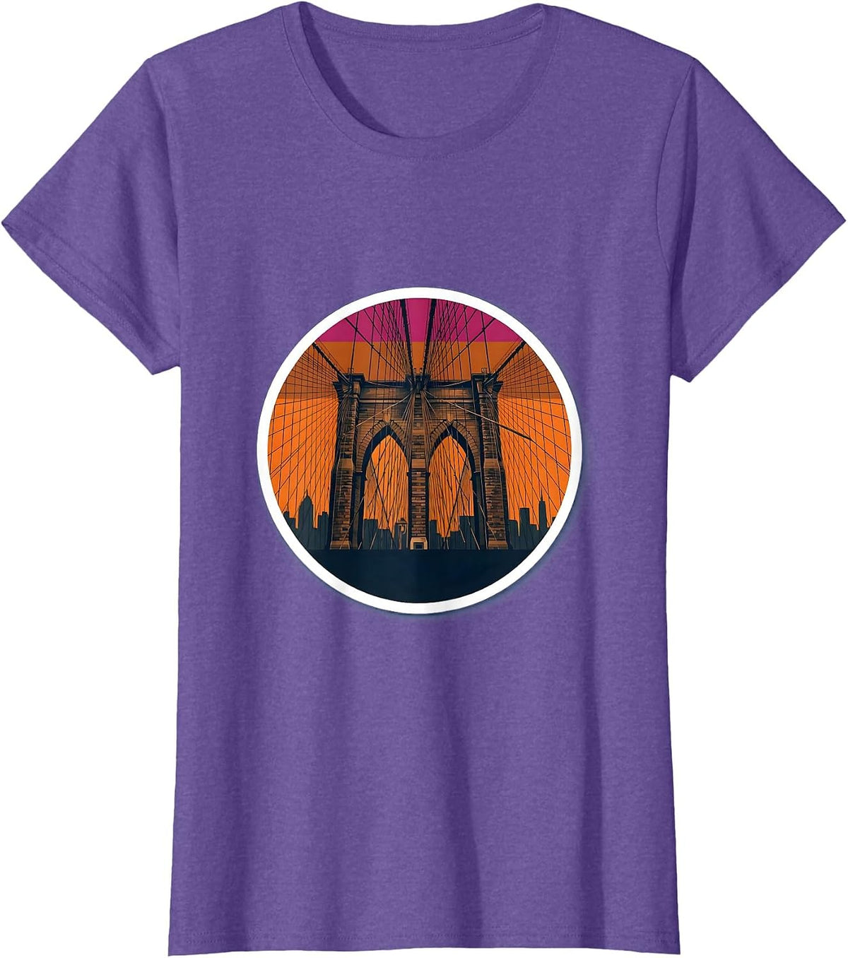 Brooklyn Bridge Sunset New York Graphic T-Shirt - Purple Heather