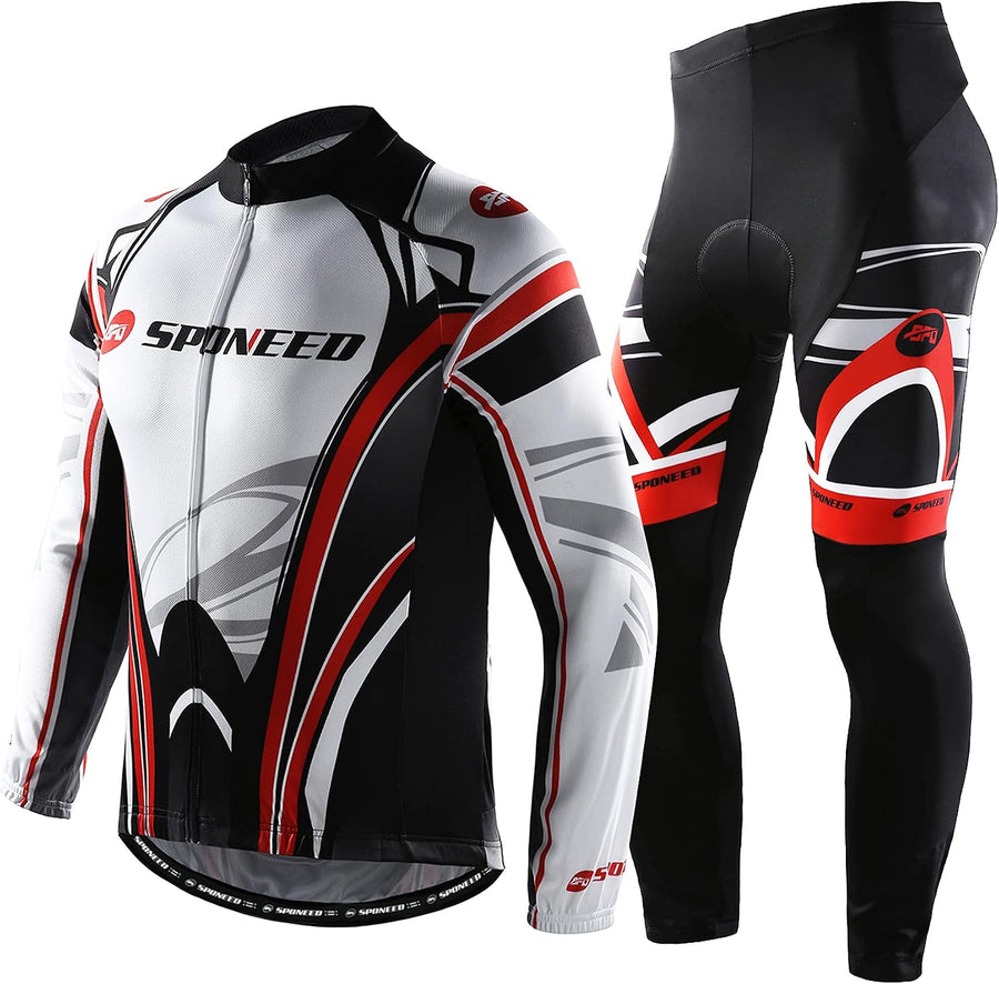 sponeed Cycling Clothes for Men Long Sleeve Mountain Bike Road Bicycle Shirt Jerseys Padded Pants Biking Outfits - Long Set