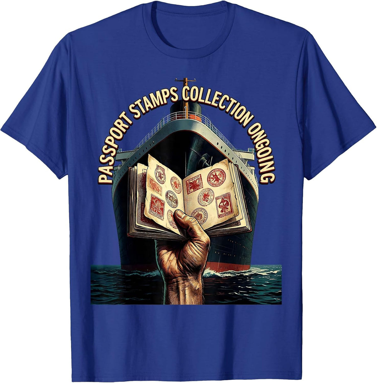 Passport Stamps Collection Ongoing Cruise Design T-Shirt - Royal Blue