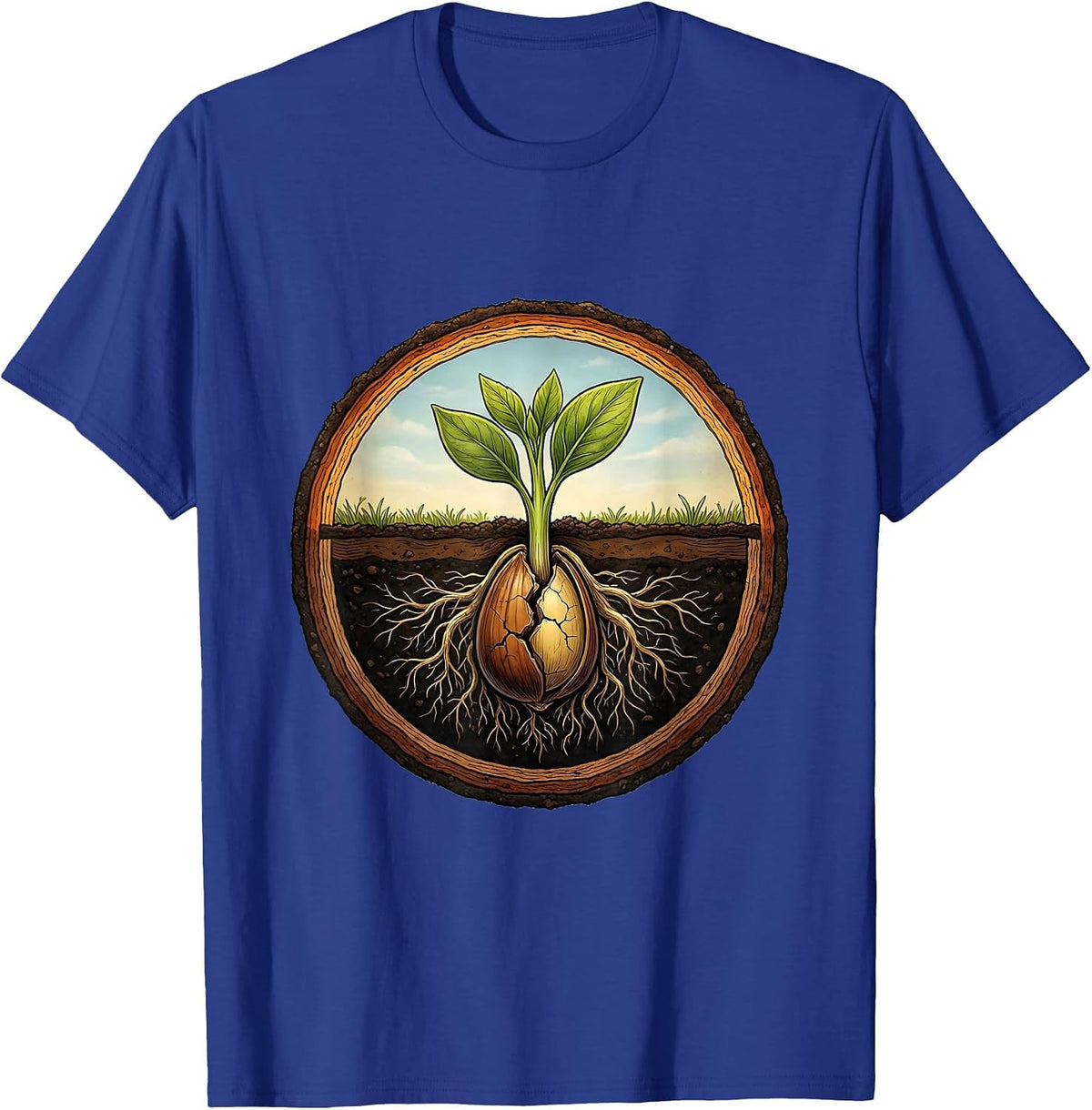Seed To Sprout Growth Illustration Graphic T-Shirt - Royal Blue