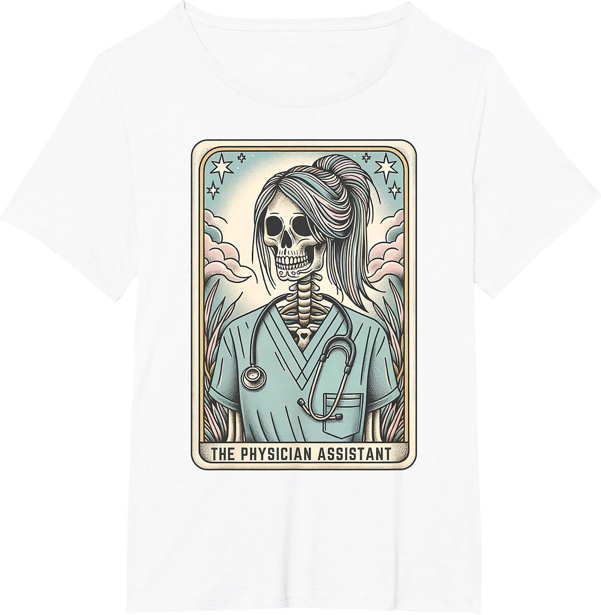 PA Physician Assistant Tarot Card Skeleton Coffee Halloween T-Shirt - White