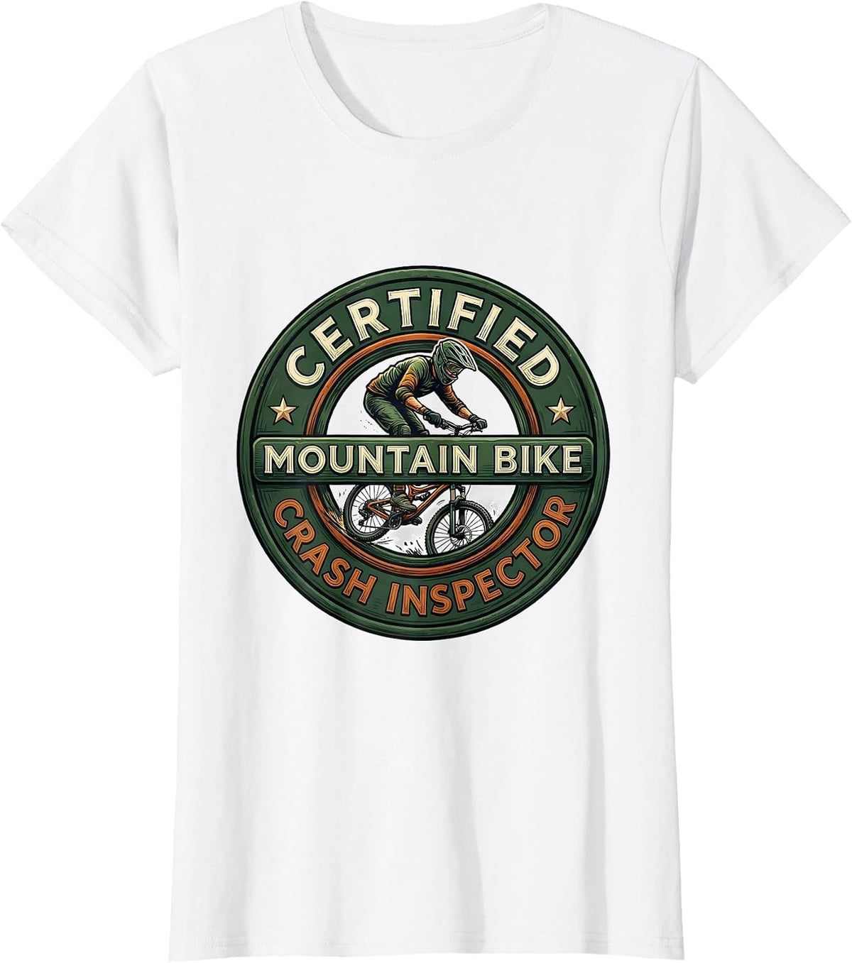 Certified Mountain Bike Crash Inspector Funny Mountain Biker T-Shirt - White